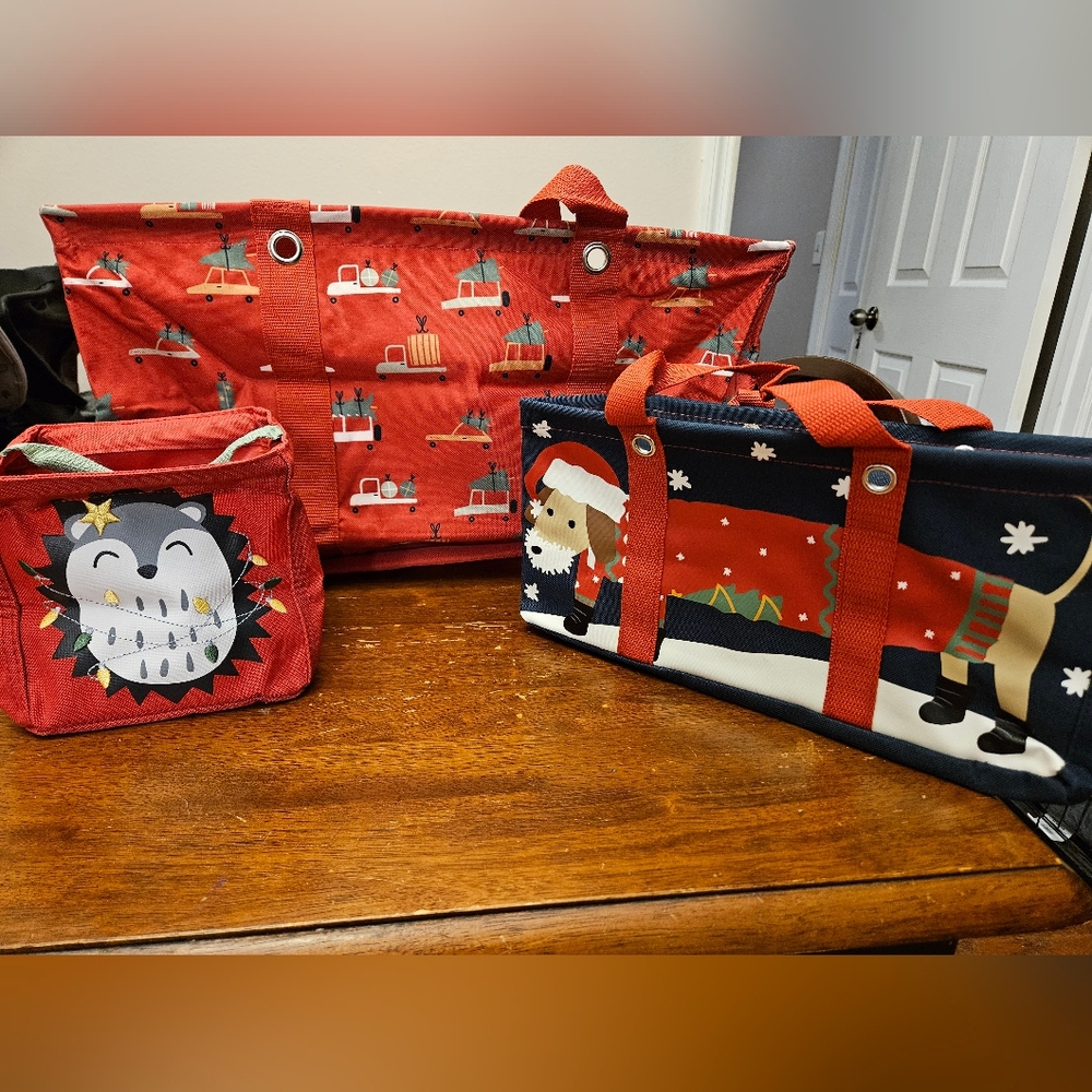 Thirty-One Holiday Bundle Large & Tiny Utility Tote, Littles Carry All Caddy NWT